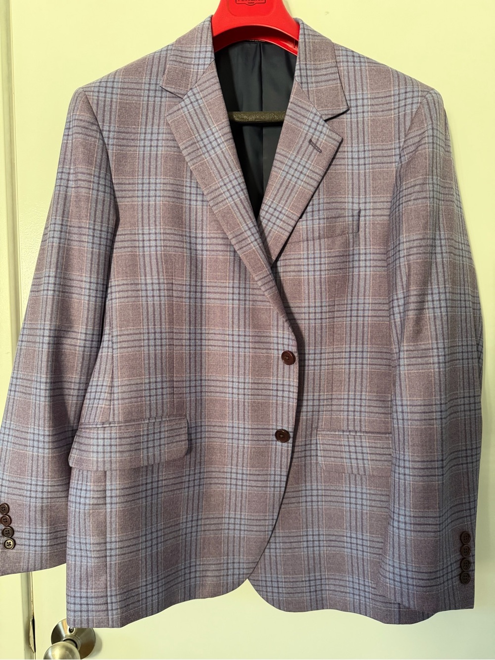 Men's Plaid Sport Coat in Mauve and Light Blue